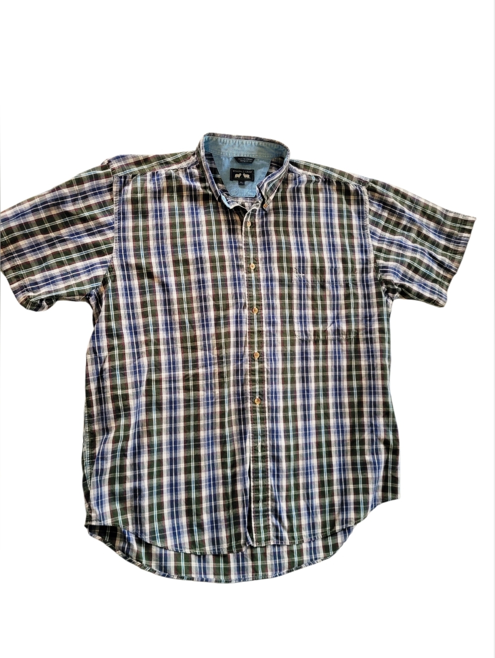 Vintage Woods & Gray 100% Cotton Button Down Shirt Mens XL Multicolor Plaid